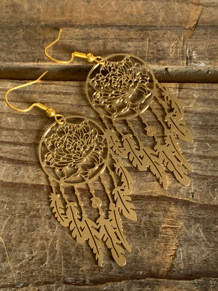 Boucles d’oreilles breloque capteur de rêve alliage de métaux or Comme un ange