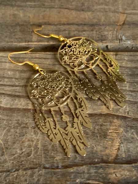 Boucles d’oreilles breloque capteur de rêve alliage de métaux or Comme un ange