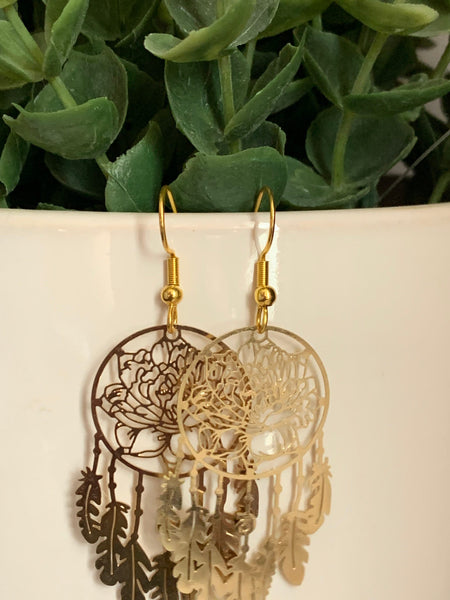 Boucles d’oreilles breloque capteur de rêve alliage de métaux or Comme un ange