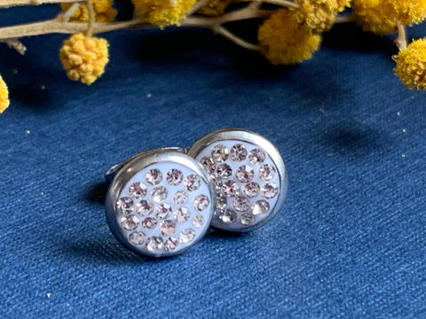 Stud stainless Crystal blanc  cabochon rond Comme un ange