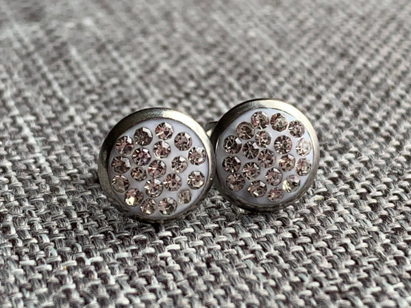 Stud stainless Crystal blanc  cabochon rond Comme un ange