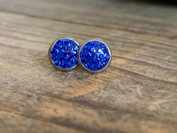 Mignonne Stud stainless bleu royal  cabochon rond stainless Comme un ange