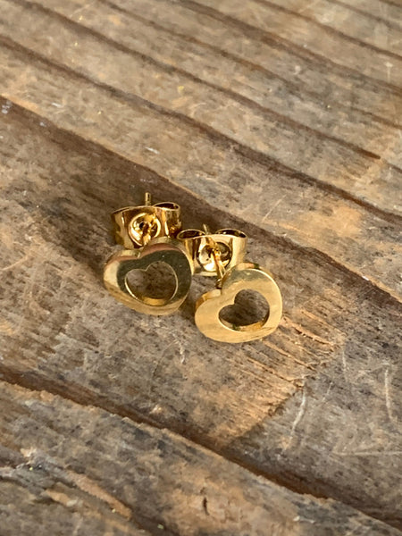 Stud stainless ton or coeur cabochon ton or Comme un ange