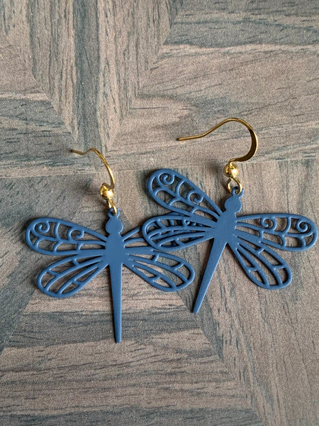 Boucles d’oreilles breloque libellule bleu sur crochet alliage de métaux couleur ton or Comme un ange