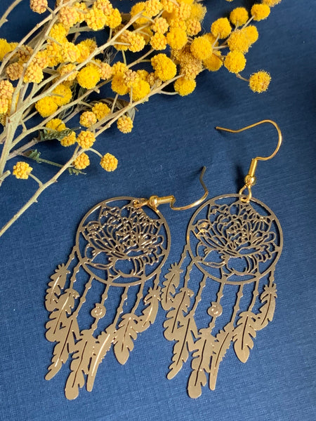 Boucles d’oreilles breloque capteur de rêve alliage de métaux or Comme un ange