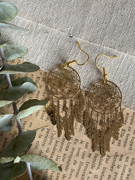 Boucles d’oreilles breloque capteur de rêve alliage de métaux or Comme un ange
