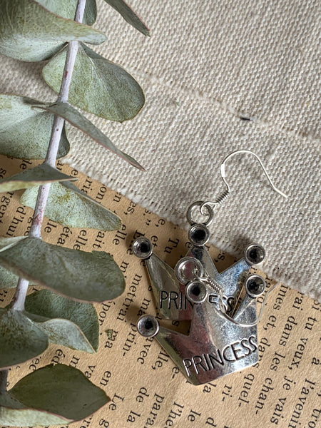 Boucles d’oreilles breloque couronne de princesse alliage de métaux argent Comme un ange