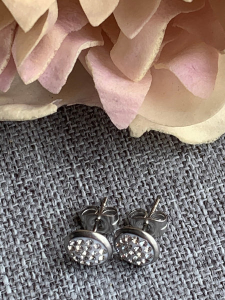 Stud stainless Crystal blanc  cabochon rond Comme un ange