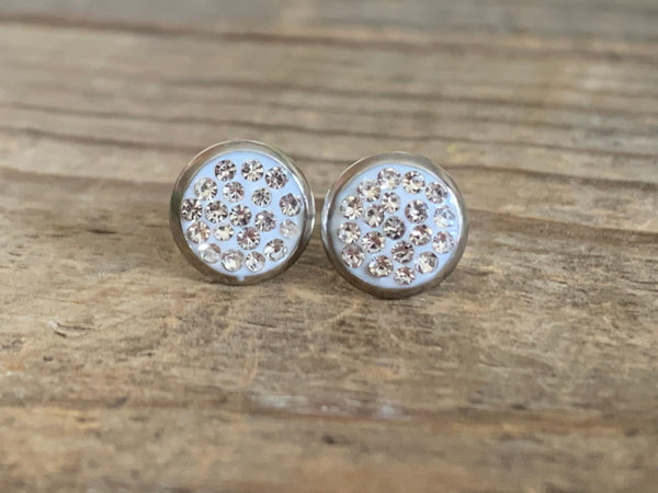 Stud stainless Crystal blanc  cabochon rond Comme un ange