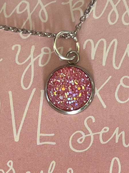 Collier druzy rose Comme un ange