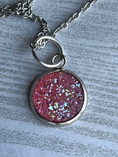 Collier druzy rose Comme un ange