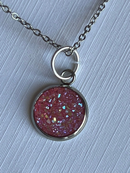 Collier druzy rose Comme un ange