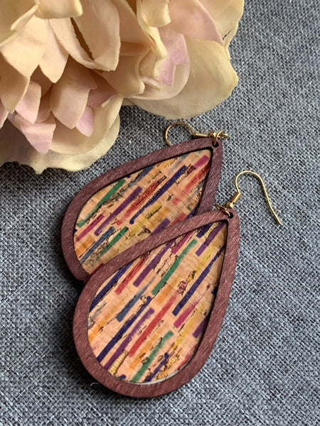 Boucles oreilles multicolores liege gouttes Comme un ange
