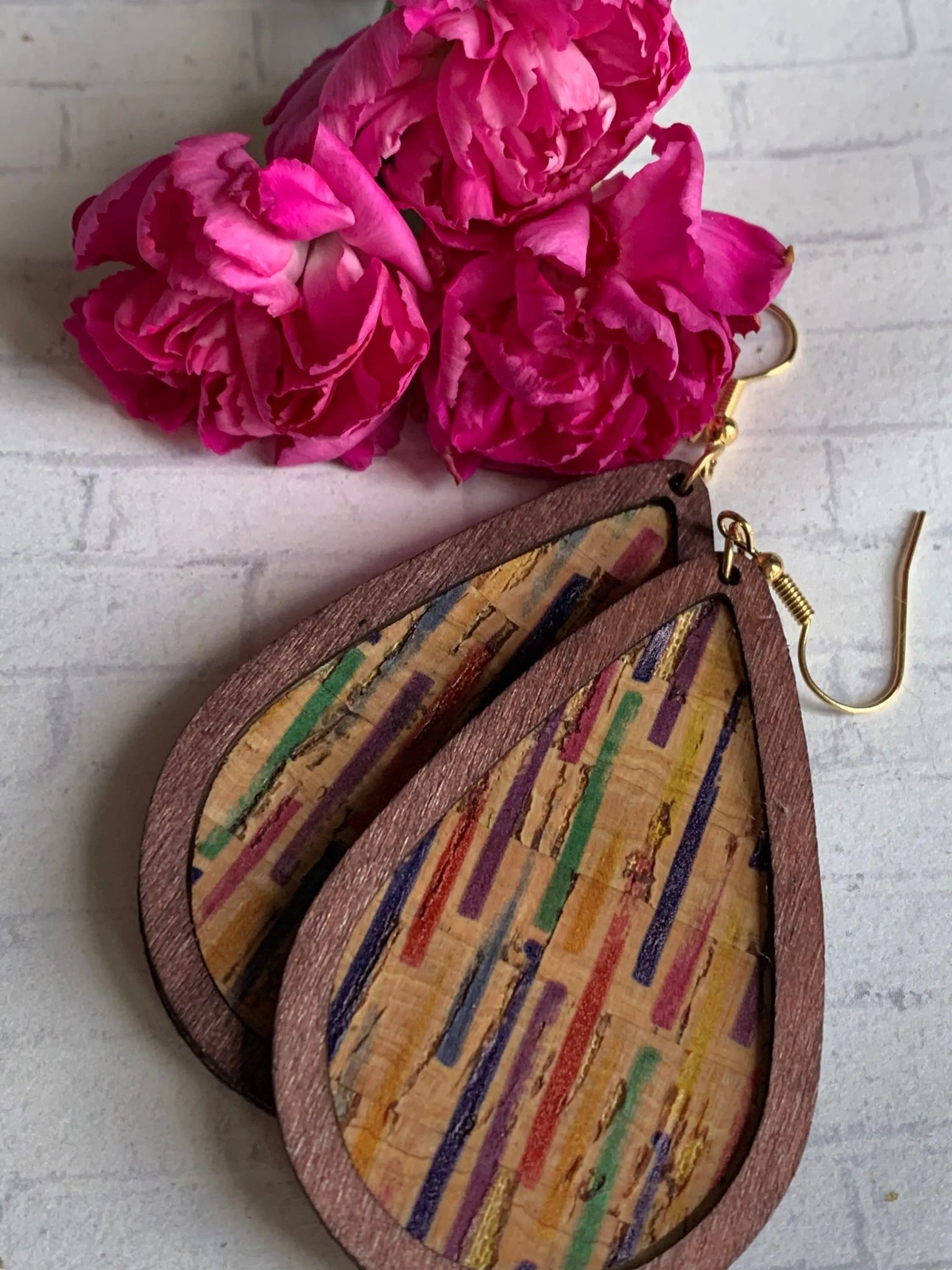 Boucles oreilles multicolores liege gouttes Comme un ange