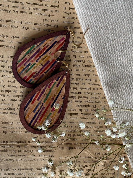 Boucles oreilles multicolores liege gouttes Comme un ange
