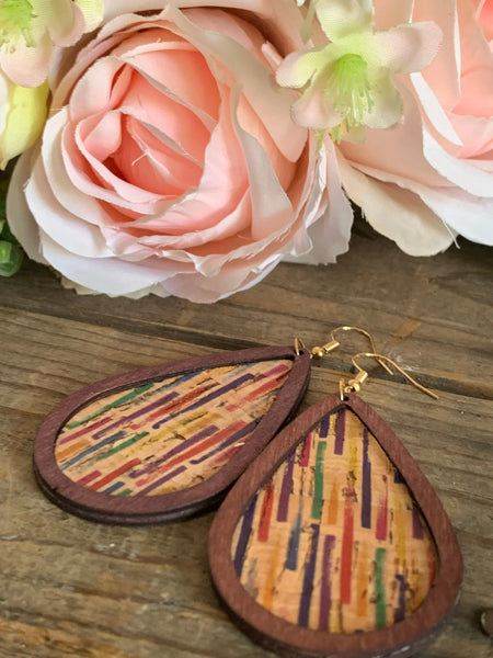 Boucles oreilles multicolores liege gouttes Comme un ange