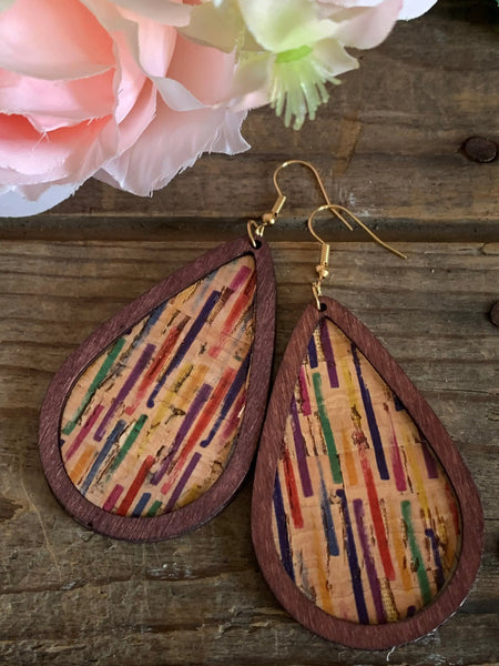 Boucles oreilles multicolores liege gouttes Comme un ange