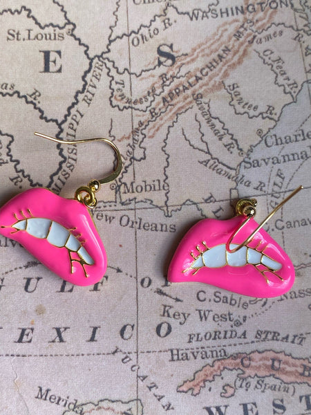 Boucles oreilles lèvres rose flash fushia lips earring Comme un ange