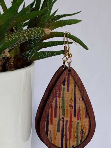 Boucles oreilles multicolores liege gouttes Comme un ange