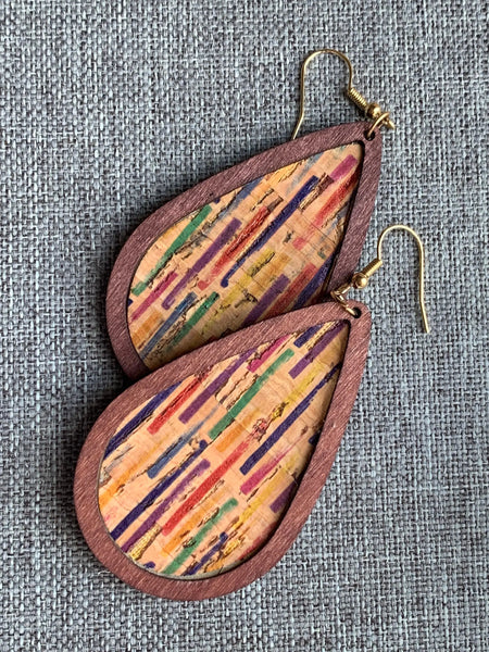 Boucles oreilles multicolores liege gouttes Comme un ange