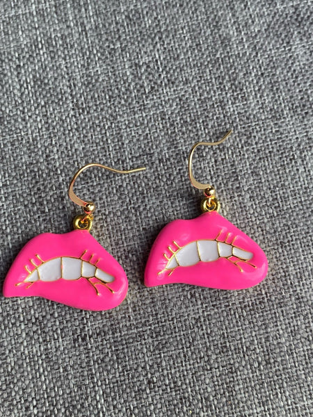 Boucles oreilles lèvres rose flash fushia lips earring Comme un ange