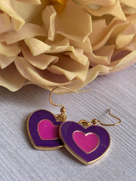 Boucles d’oreilles breloque coeur mauve aesthetic sur crochet alliage de métaux or Comme un ange