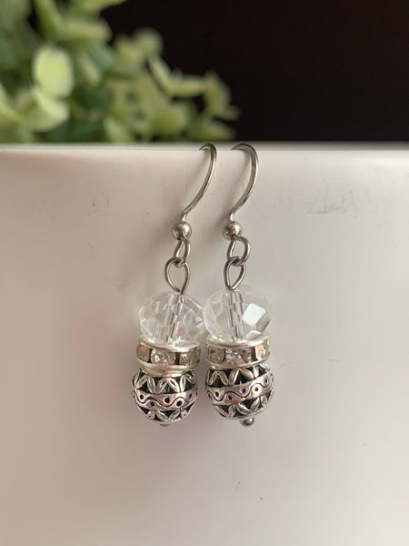 Boucles d’oreilles bille de verre transparentesur bille a motifs alliage de métaux argent Comme un ange