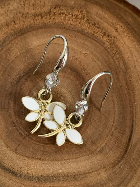 Boucles d’oreilles breloque libellule blanche alliage de métaux argent