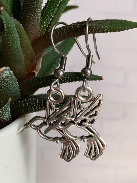 Boucles d’oreilles breloque colibri oiseau mouche alliage de métaux argent Comme un ange