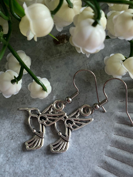 Boucles d’oreilles breloque colibri oiseau mouche alliage de métaux argent Comme un ange