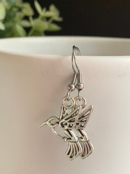 Boucles d’oreilles breloque colibri oiseau mouche alliage de métaux argent Comme un ange