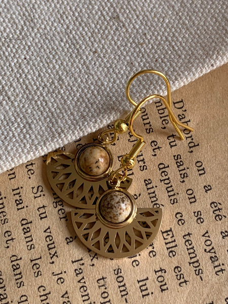 Boucles d’oreilles demi cercle or pierre brune alliage de métaux or Comme un ange