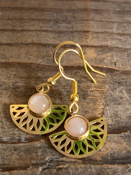 Boucles d’oreilles demi cercle or pierre rose transparente alliage de métaux or Comme un ange