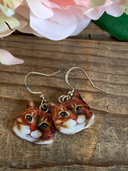 Boucles d’oreilles breloque tête de chat roux sur crochet alliage de métaux argent Comme un ange