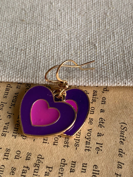 Boucles d’oreilles breloque coeur mauve aesthetic sur crochet alliage de métaux or Comme un ange