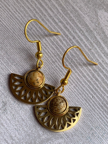 Boucles d’oreilles demi cercle or pierre brune alliage de métaux or Comme un ange