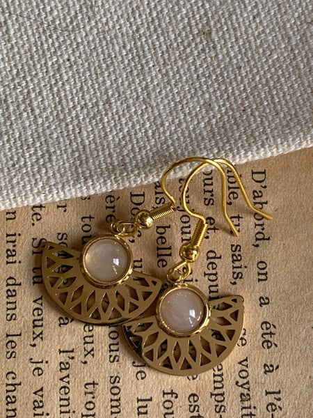 Boucles d’oreilles demi cercle or pierre rose transparente alliage de métaux or Comme un ange
