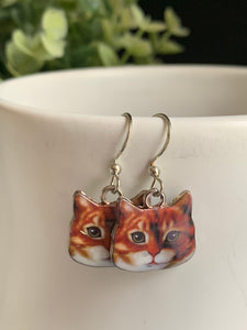 Boucles d’oreilles breloque tête de chat roux sur crochet alliage de métaux argent Comme un ange