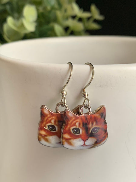 Boucles d’oreilles breloque tête de chat roux sur crochet alliage de métaux argent Comme un ange