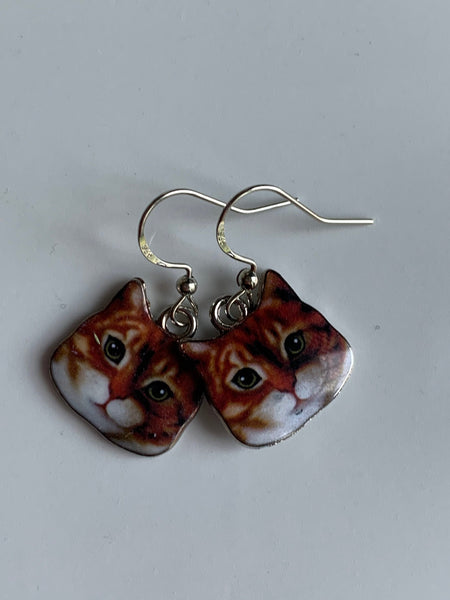 Boucles d’oreilles breloque tête de chat roux sur crochet alliage de métaux argent Comme un ange