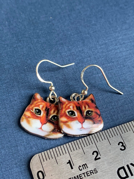Boucles d’oreilles breloque tête de chat roux sur crochet alliage de métaux argent Comme un ange