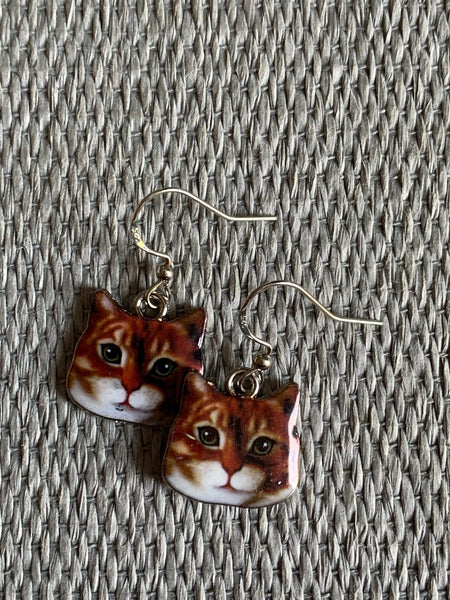 Boucles d’oreilles breloque tête de chat roux sur crochet alliage de métaux argent Comme un ange