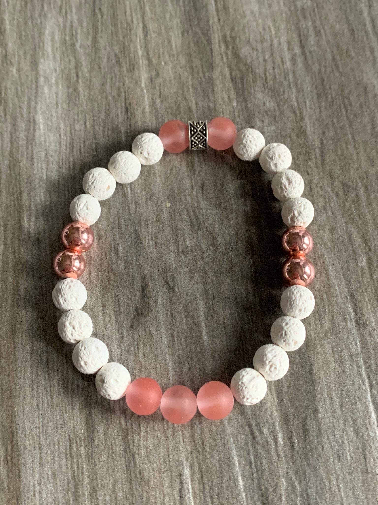 Bracelet élastique billes de pierre de lave blanche bijoux diffuseur aromathérapie pierre de quartz cerise et alliage de métaux rose gold Comme un ange