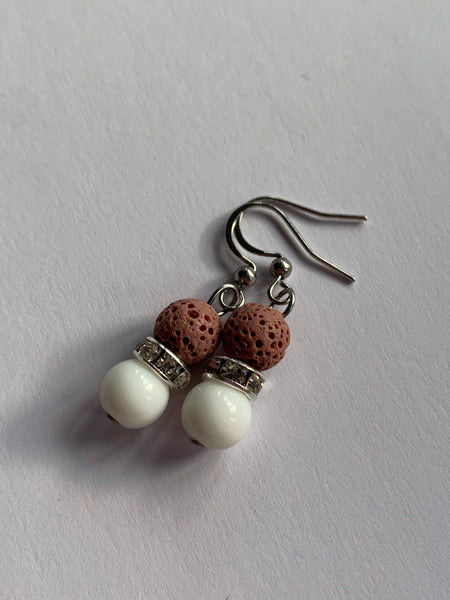 Boucles d’oreilles pierre de lave rouge rose bijoux diffuseur aromathérapie alliage de métaux argent huile essentielle Comme un ange
