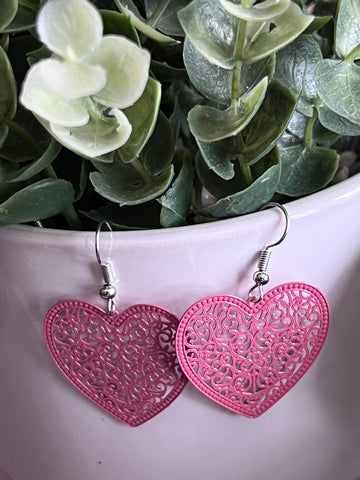 Boucles d’oreilles Coeur de dentelle rose Comme un ange