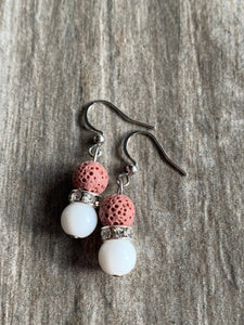 Boucles d’oreilles pierre de lave rouge rose bijoux diffuseur aromathérapie alliage de métaux argent huile essentielle Comme un ange