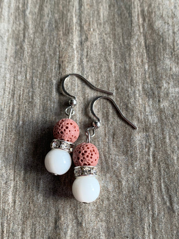 Boucles d’oreilles pierre de lave rouge rose bijoux diffuseur aromathérapie alliage de métaux argent huile essentielle Comme un ange