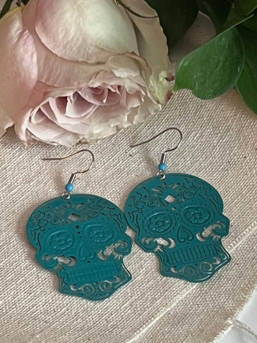 Boucles d’oreilles breloque tête de squelette vert  alliage de métaux skull JEWELRY Comme un ange