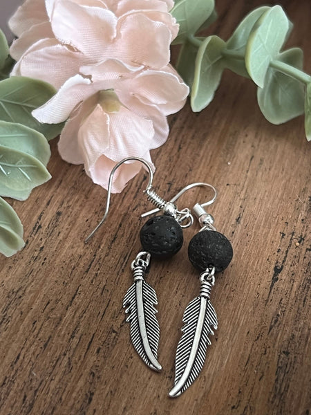 Boucles oreilles feuille pierre lave Comme un ange