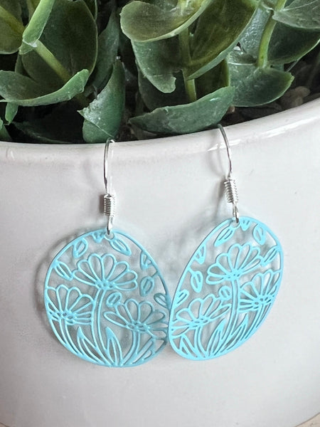 Boucles oreilles œuf de Pâques fleuris   Turquoise Comme un ange